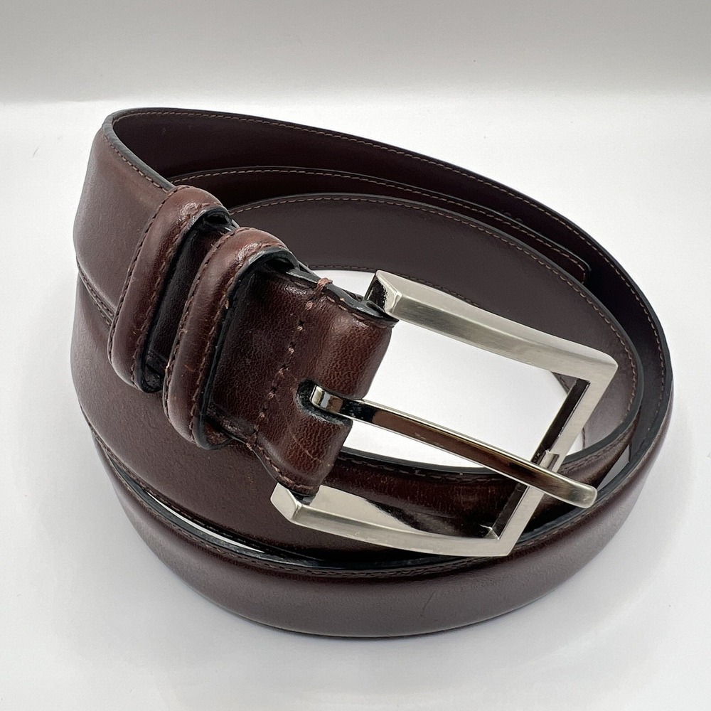 Jos A Bank Leather Dress Belt 44 Brown Silver Tone Buckle‎ Classic Minimalist